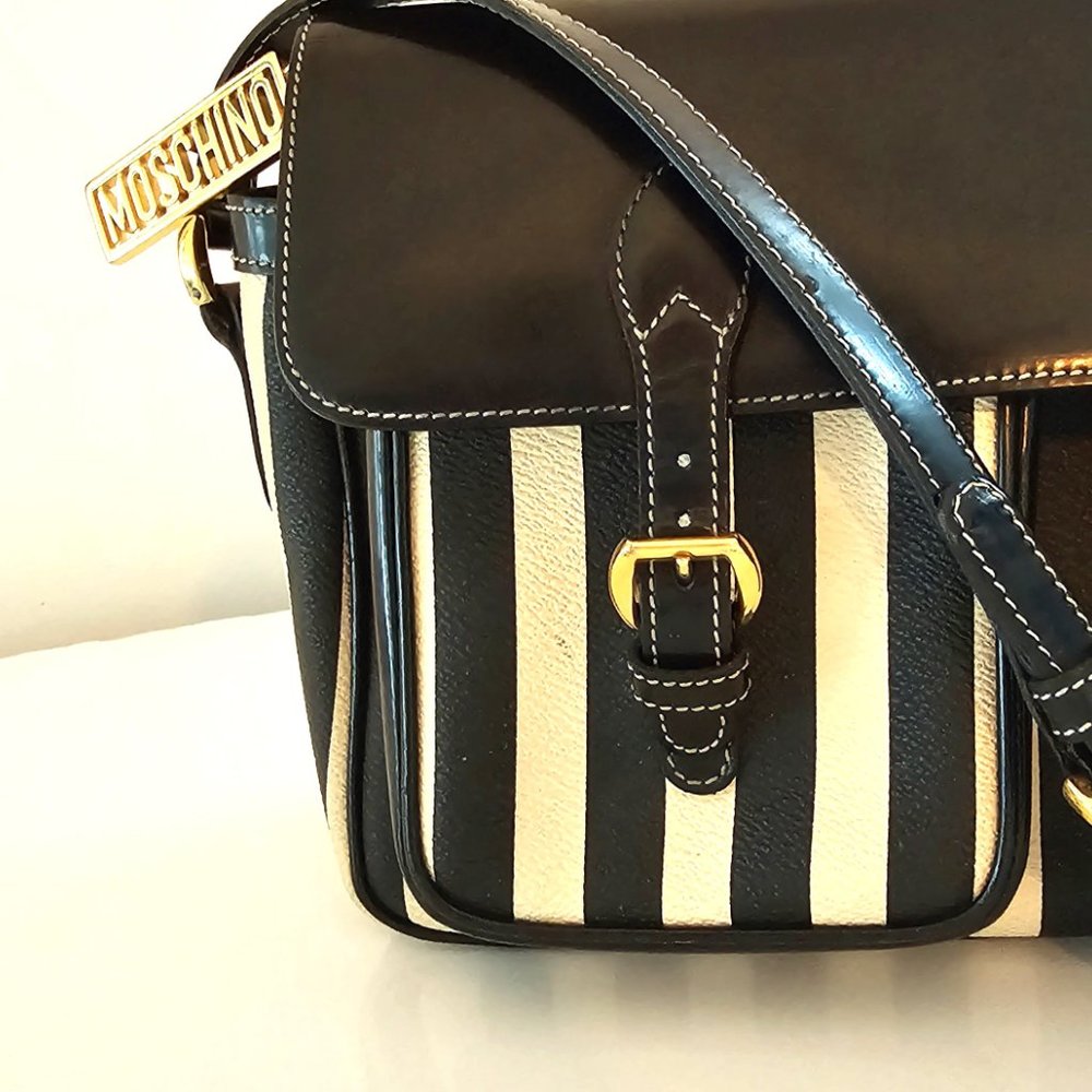 MOSCHINO Bag. Moschino by Redwall Vintage Cream & Black Striped Print - Picture 4 of 13